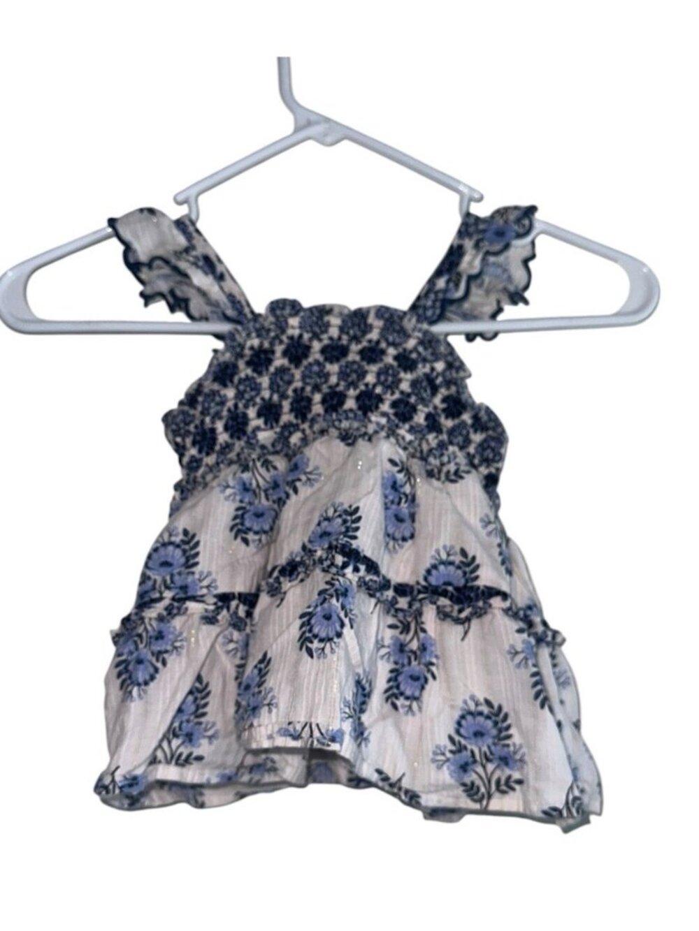 Haute Hippie Toddler Girls Top Sz 4T White Blue Floral Ruffle Tank Boho